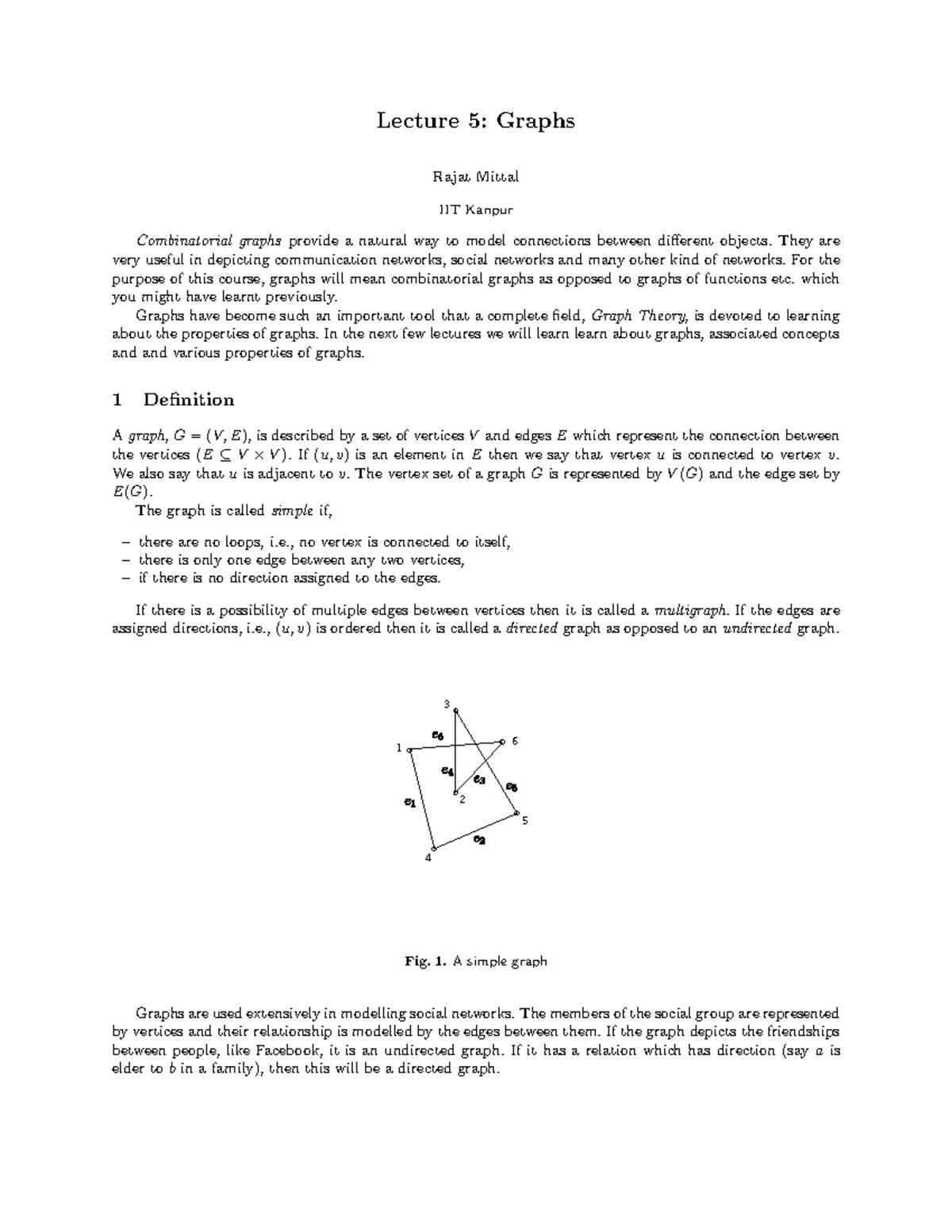 Graphs - Lecture - Lecture 5: Graphs Rajat Mittal IIT Kanpur ...