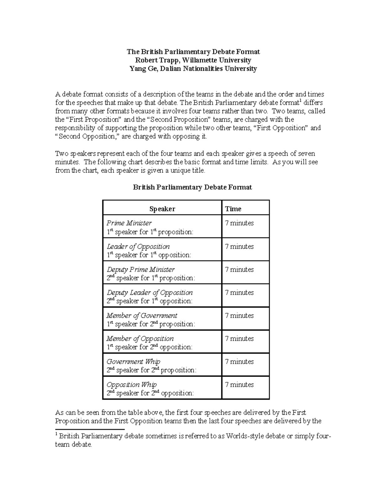 Chapter british parliamentary debate format The British Parliamentary