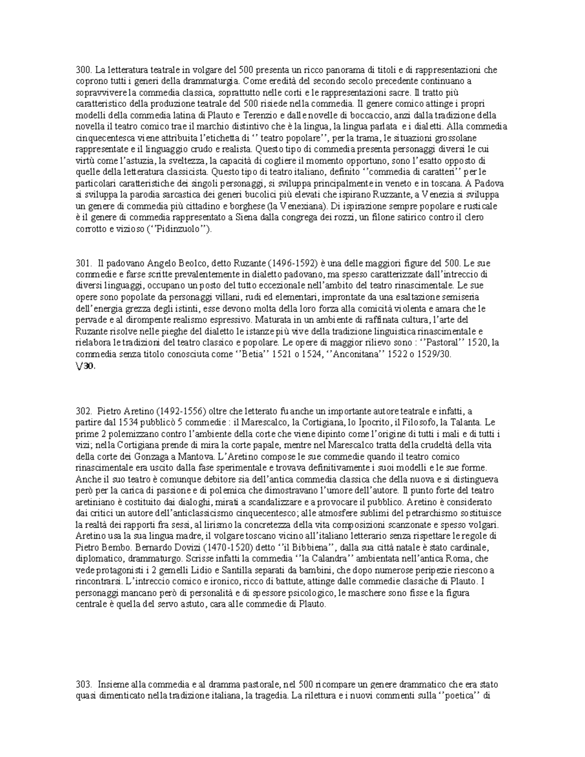 Scienza DOMANDE APERTE La letteratura teatrale in volgare del 500