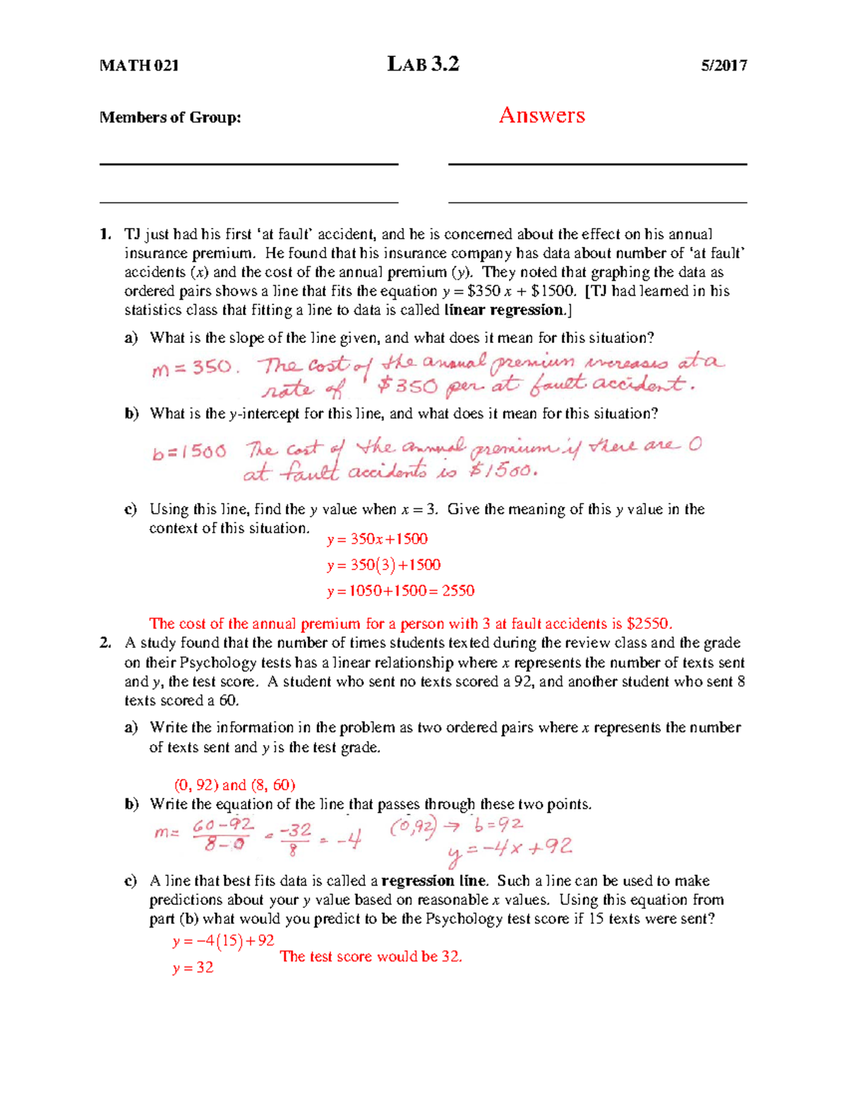 Lab 3.2 answer key - MATH 021 LAB 3 5/ Members of Group: Answers 1. TJ ...