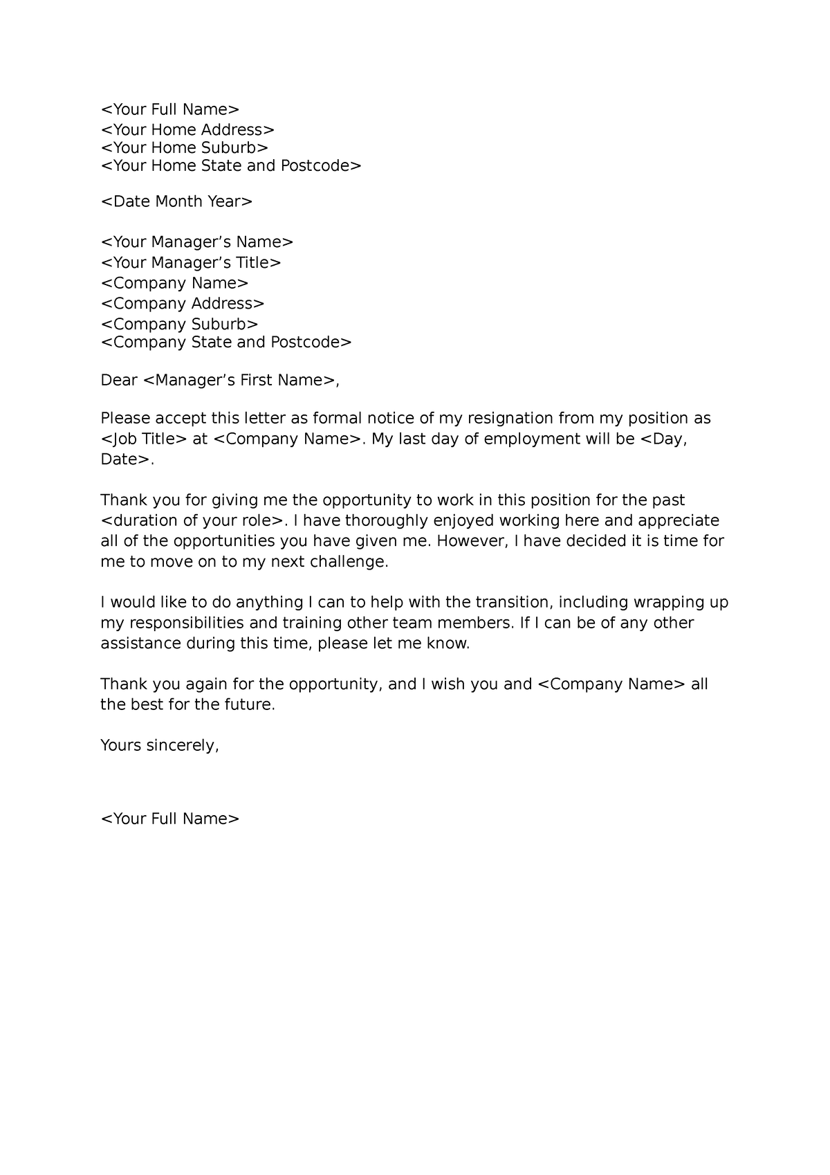 SEEK free resignation letter template