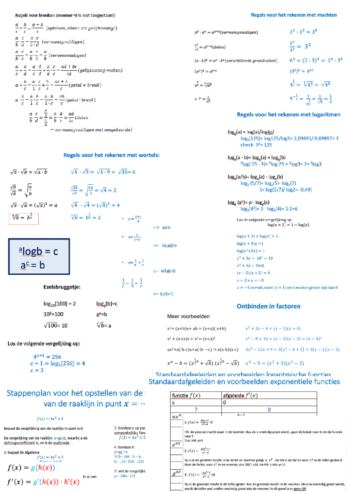 Formuleblad Wiskunde - Vaardigheden En Project B - Studeersnel