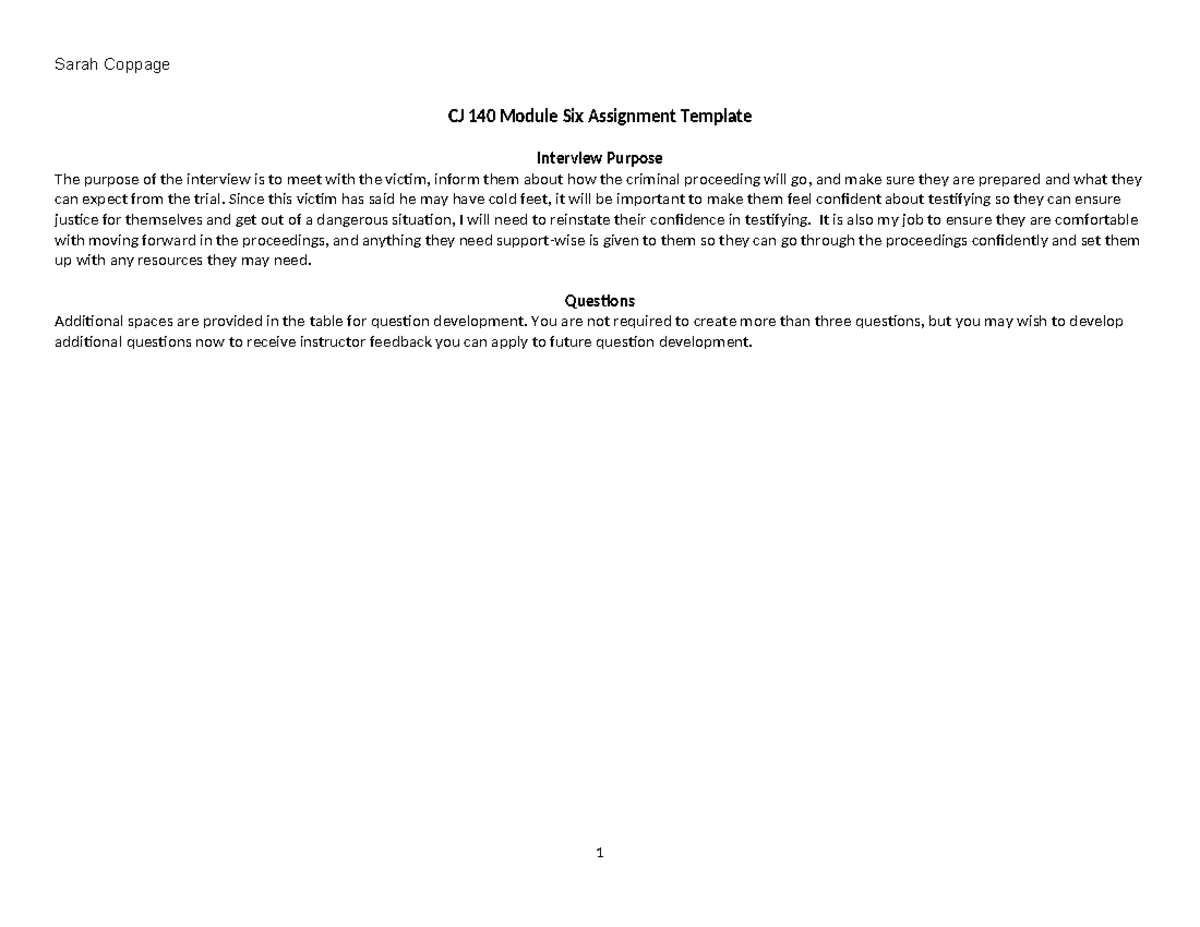 CJ 140 Module Six Assignment Template - Sarah Coppage CJ 140 Module Six ...