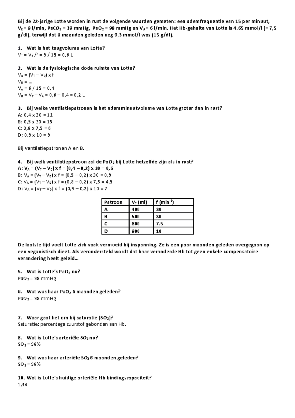 Fysiologie Tussenopdracht Met Antwoorden - Bij De 22-jarige Lotte ...