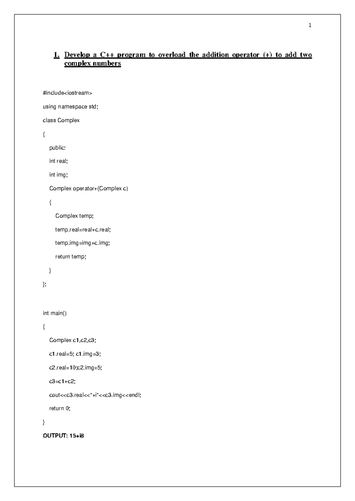 Oopsrecfinal - Object Oriented Programming in C++ Record - 1. Develop a ...