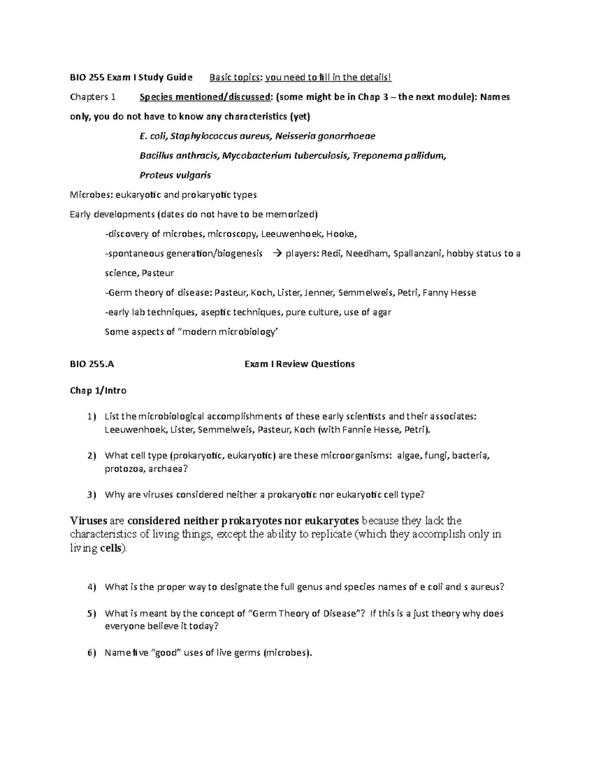 BIO 255 Module 1 Study Guide and Review questions - Basic topics - BIO ...