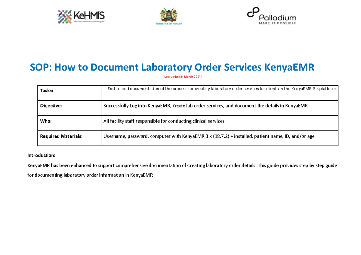 SOP Kenya EMR 3x-Lab-Order-Creation-March-2024-Final-1 - SOP: How to ...