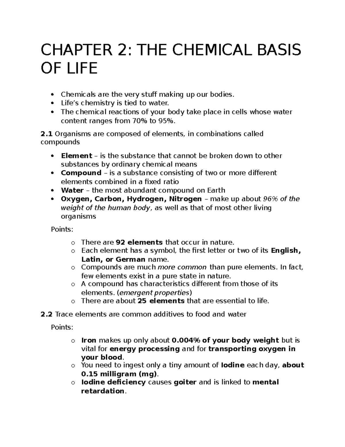 287647457 Chapter 2 THE Chemical Basis OF LIFE - CHAPTER 2: THE ...