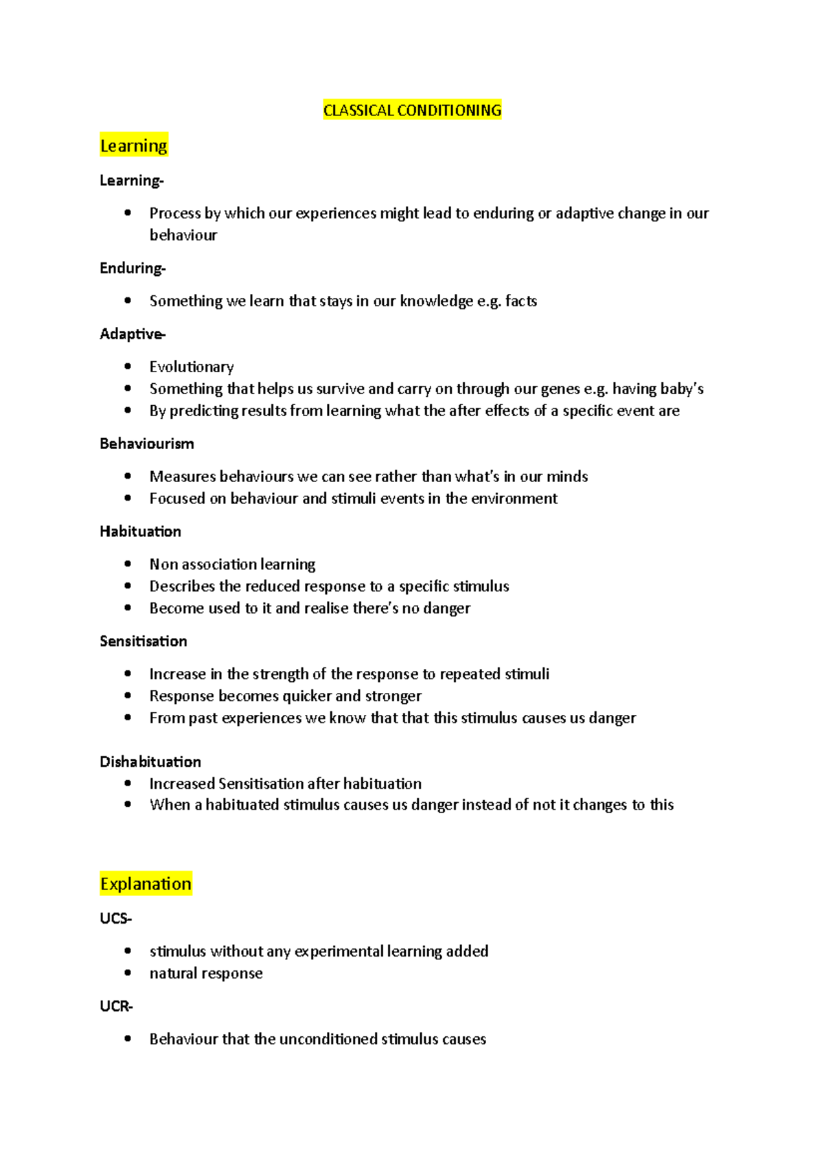 learning and Classical conditioning lecture notes and terms - CLASSICAL ...