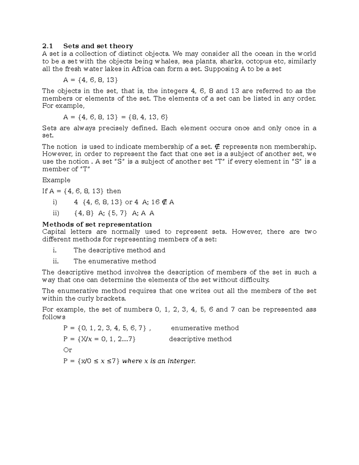 Set algebra 2 Sets and set theory A set is a collection of distinct