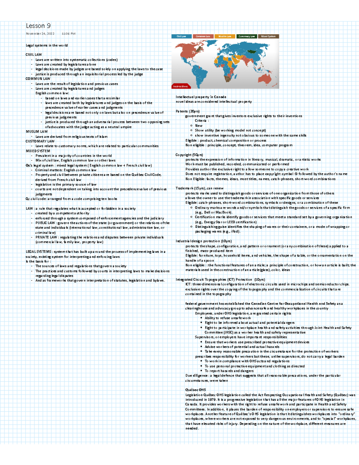 Lesson 9 summary - Legal systems in the world CIVIL LAW - Laws are ...