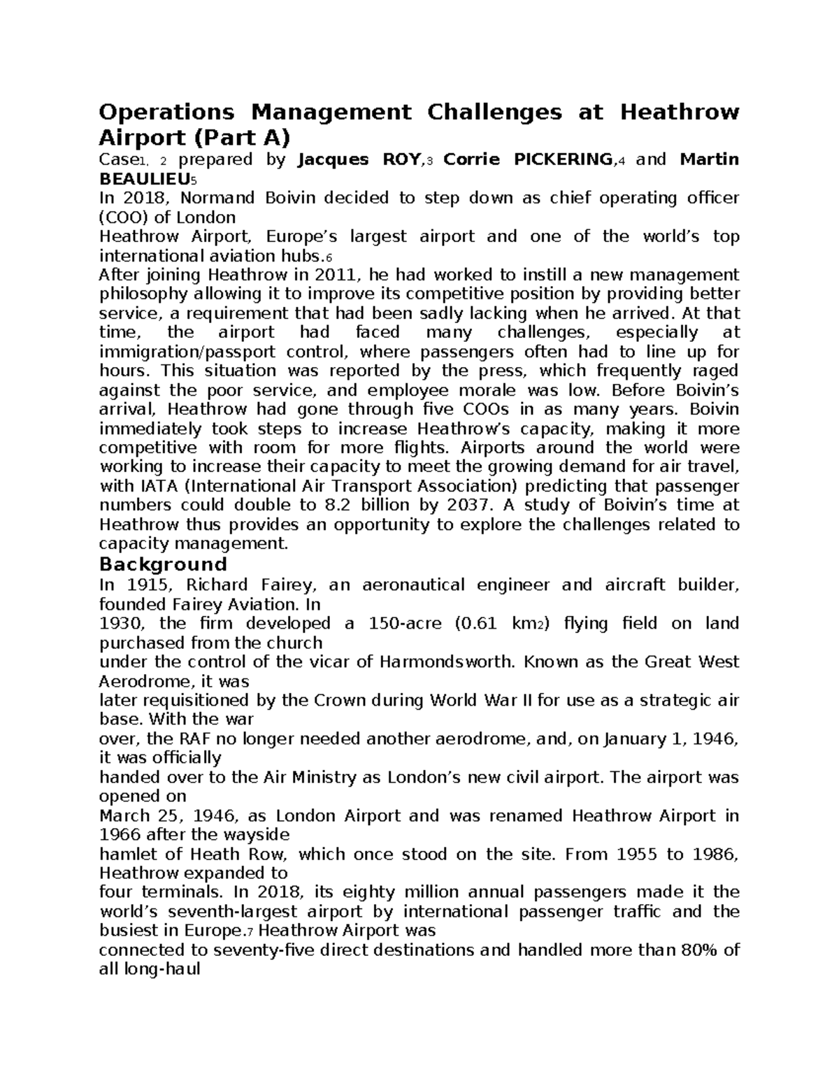 Operations Management Challenges at Heathrow Airport case study ...