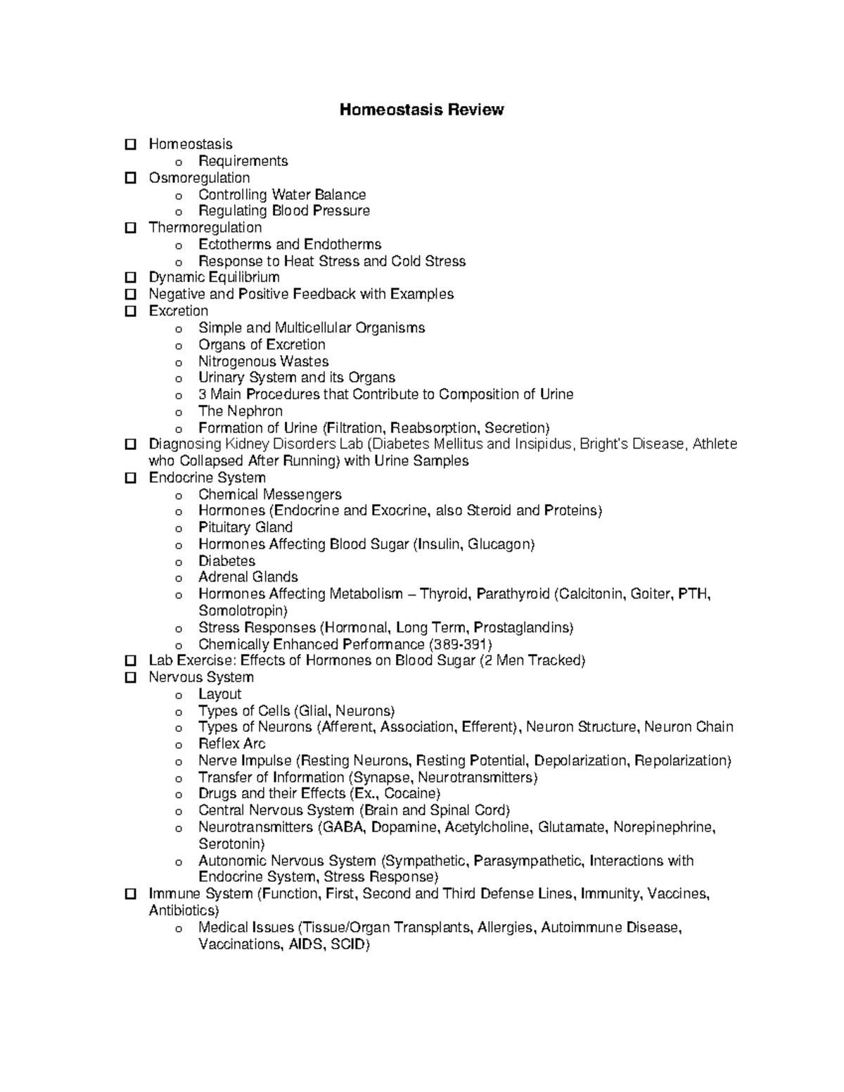 Homeostasis Worksheets Recognize Normal Parameters