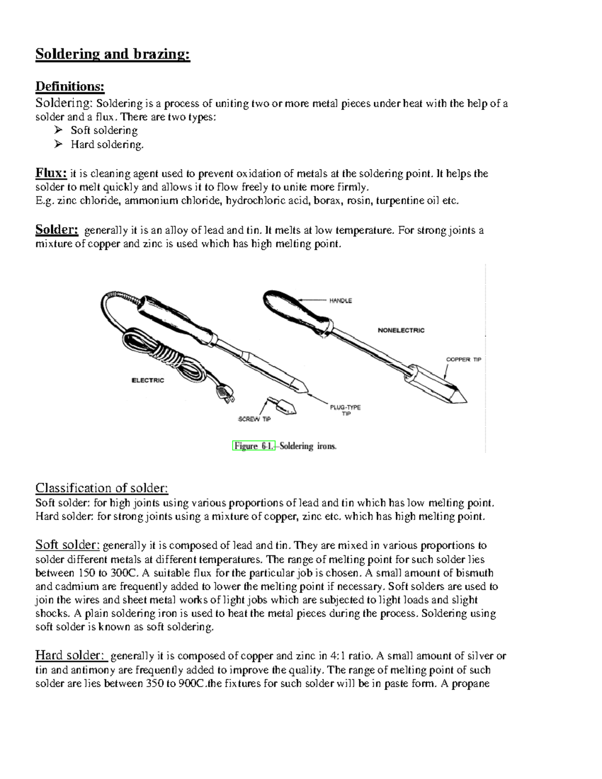 Soldering notes Soldering and brazing Definitions Soldering