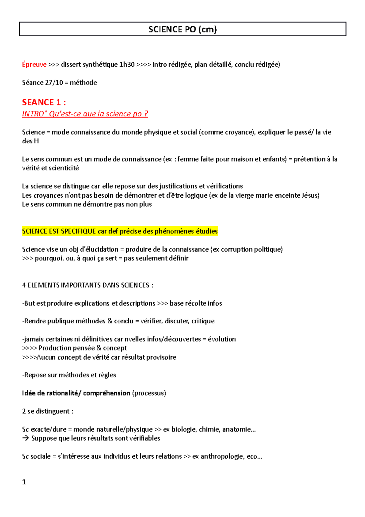 Science PO cm introduction cours SP semestre 1 licence 1 SCIENCE PO