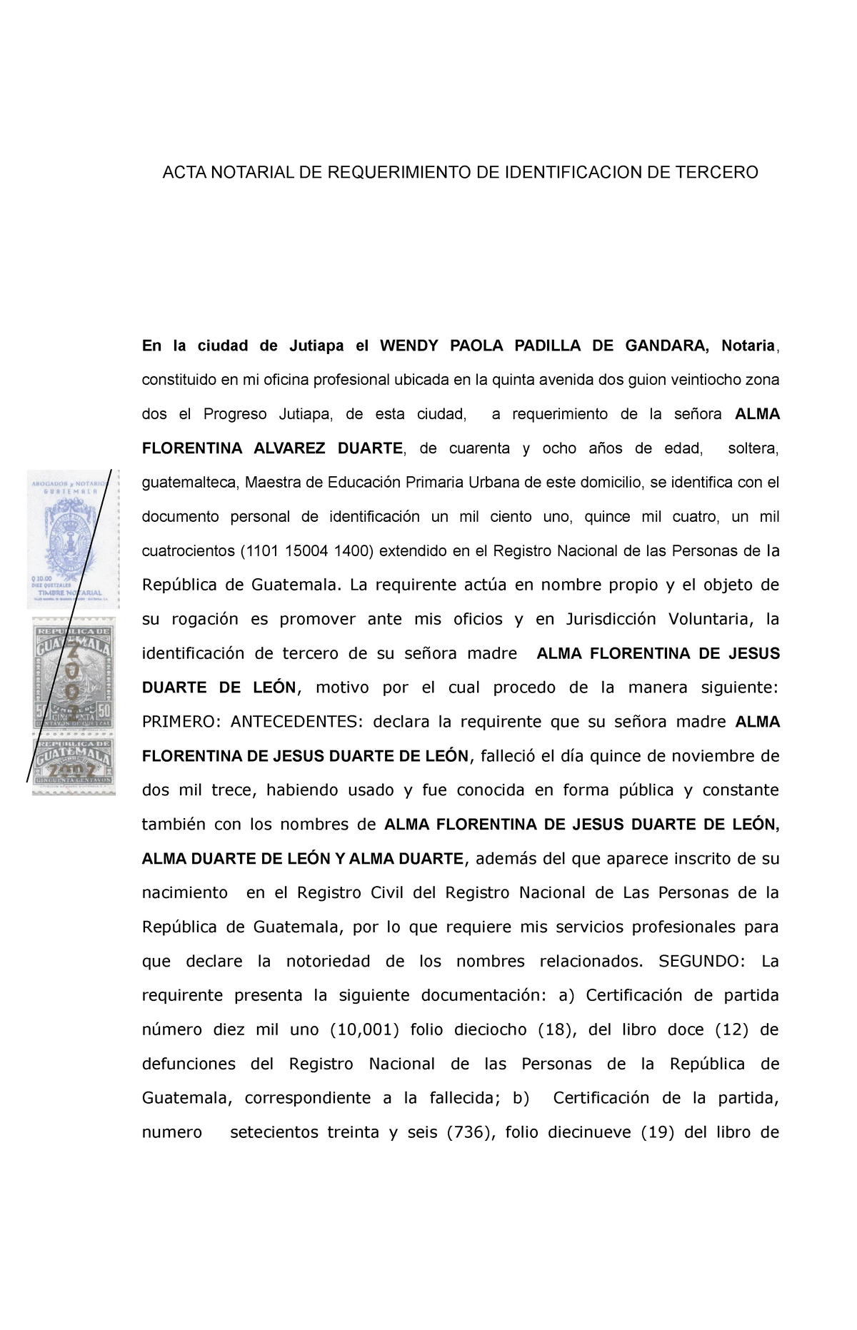1 ACTA Notarial DE Requerimiento identificacion de tercero - ACTA NOTARIAL  DE REQUERIMIENTO DE - Studocu