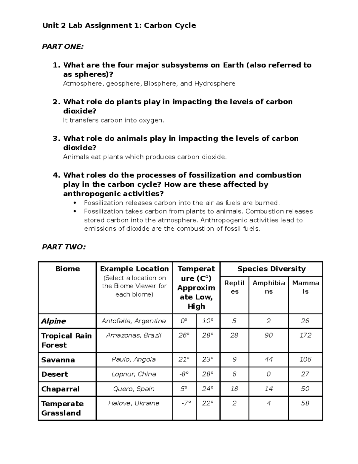 Unit 2 Lab Assignment 1 Carbon Cycle - Unit 2 Lab Assignment 1: Carbon 