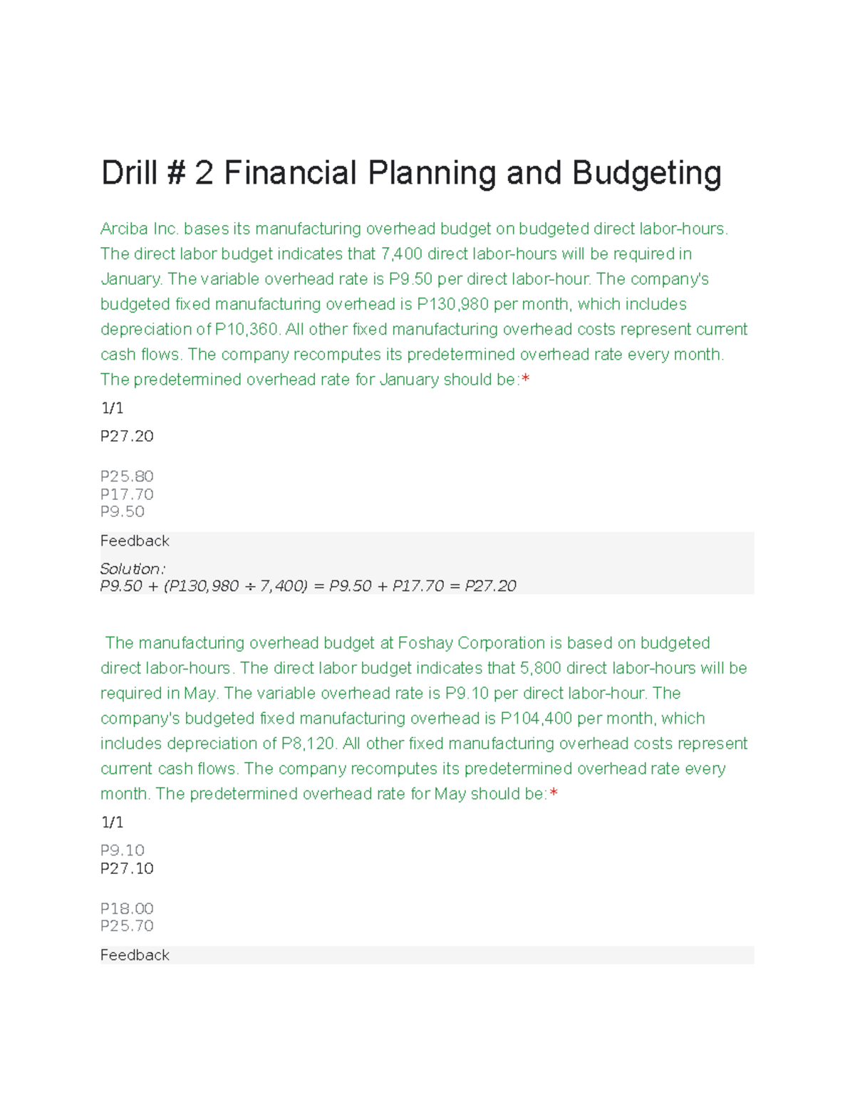 Drill 2 practical activity multiple choice with answers Drill 2