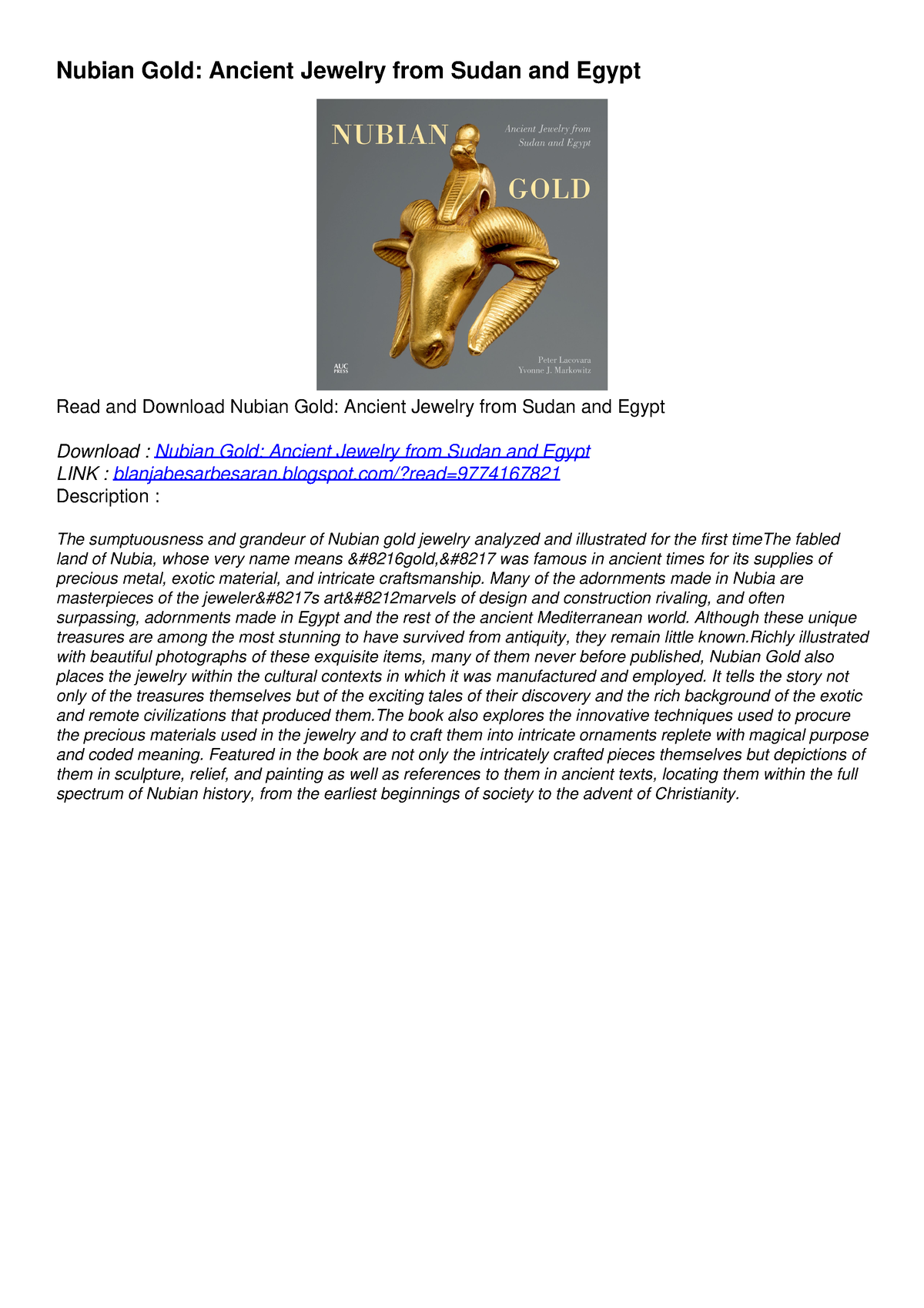 [PDF] DOWNLOAD FREE Nubian Gold: Ancient Jewelry from Sudan and Egypt ...
