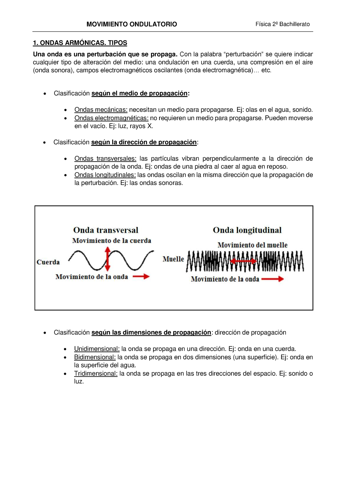 Apuntes Movimiento Ondulatorio - 1. ONDAS ARMÓNICAS. TIPOS Una Onda Es ...