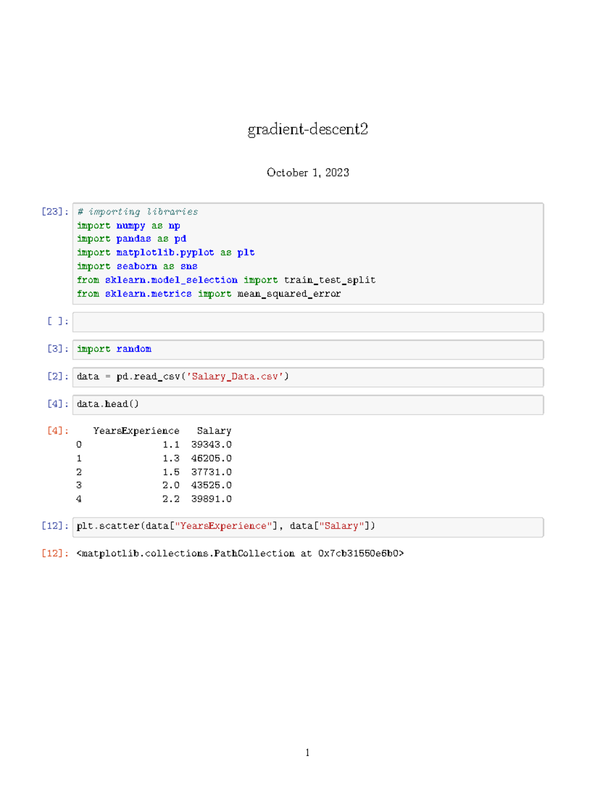 Machine Learning lab - gradient-descent October 1, 2023 23: # importing ...