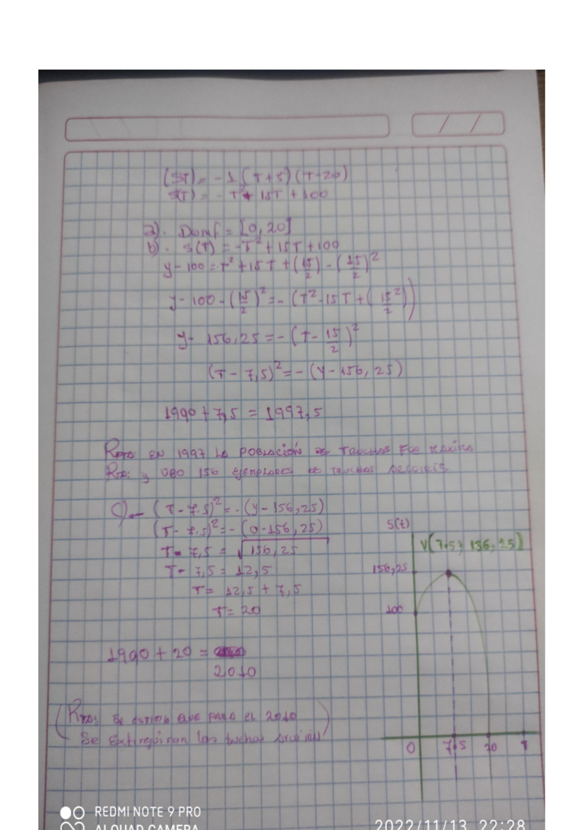 Foro 2 fundamentos de calulo - (ST) STI 1ST 3). b). s(T) 100 T THC 1E2 ...