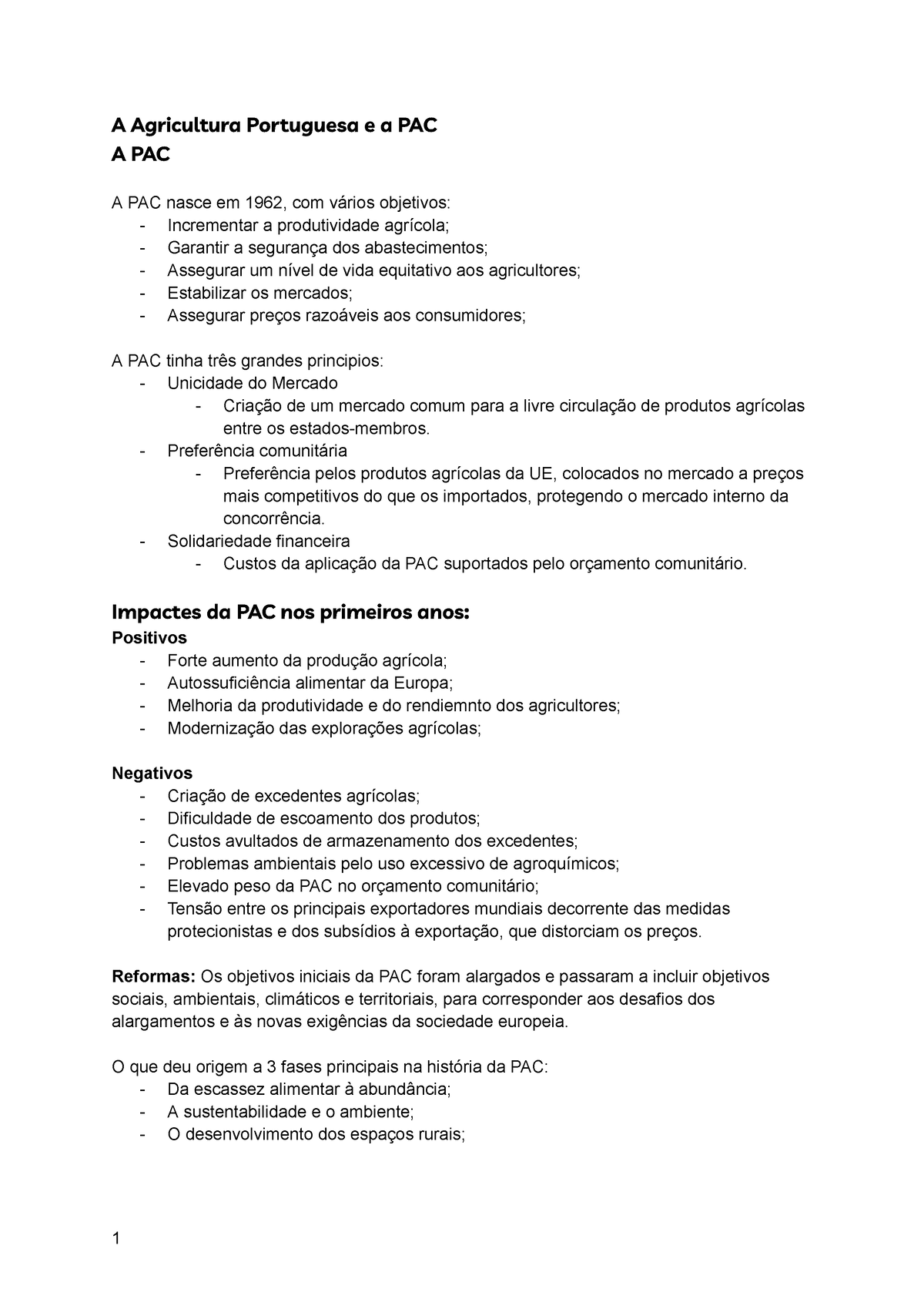 Resumos Geografia - A Agricultura Portuguesa e a PAC A PAC A PAC nasce ...