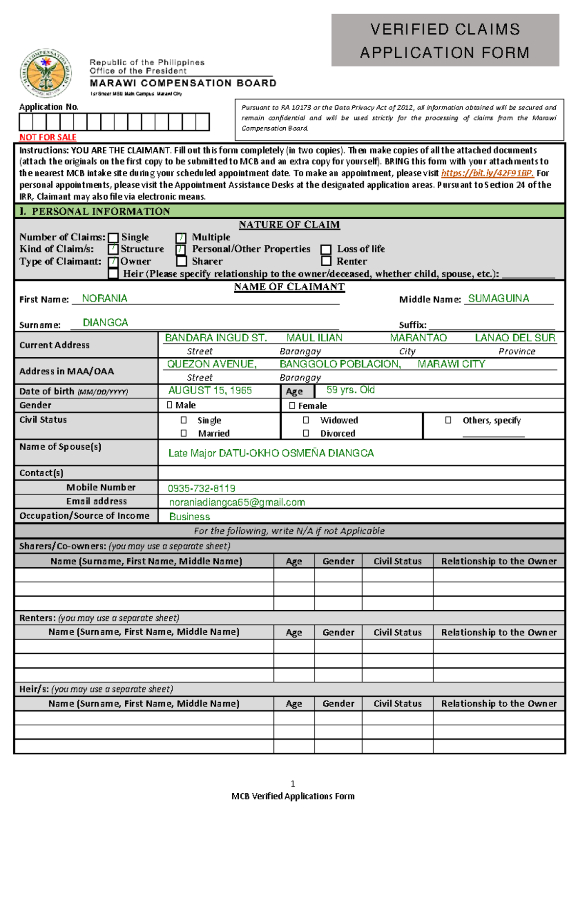 01 Form VCAF-ClaimantAF - 1 ####### MCB Verified Applications Form ...