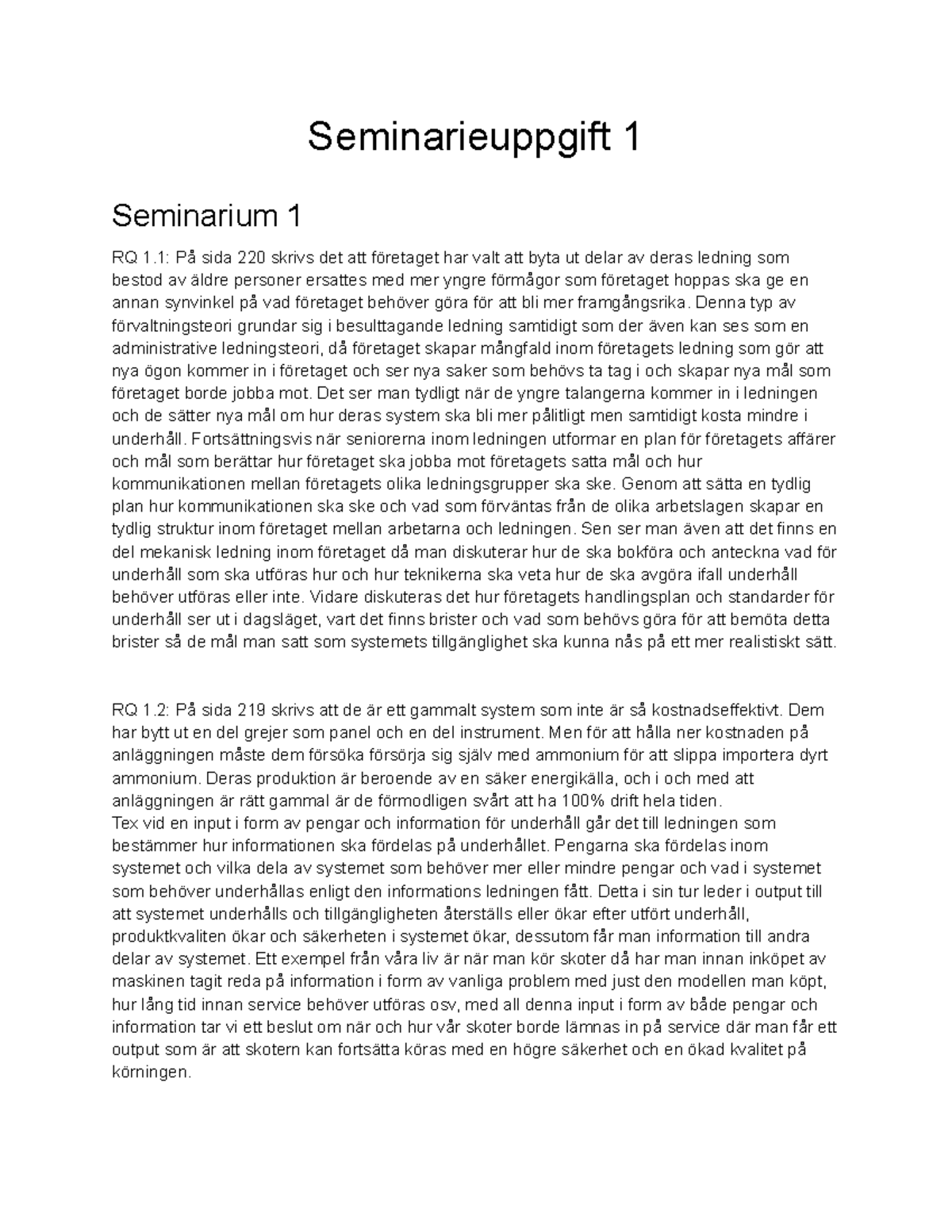 Seminarium 1-2 - Seminarieuppgift 1 Seminarium 1 RQ 1: På Sida 220 ...