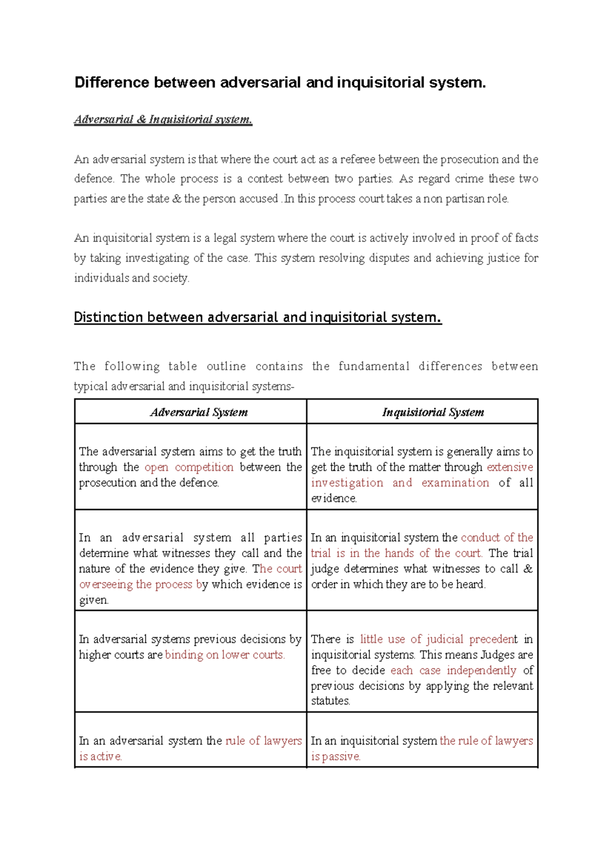 Difference Between Adversarial And Inquisitorial Systems Of Criminal Justice