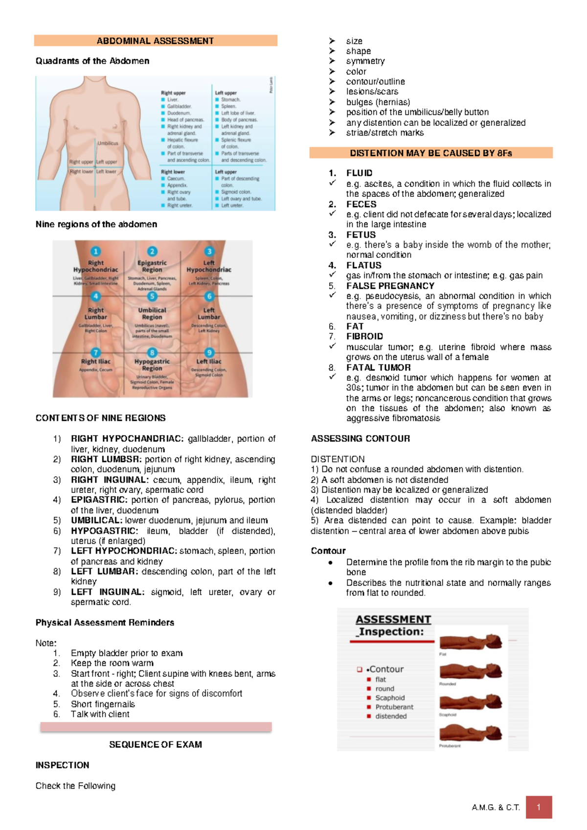 Reviewer Assessment of Abdomen - ABDOMINAL ASSESSMENT Quadrants of the ...