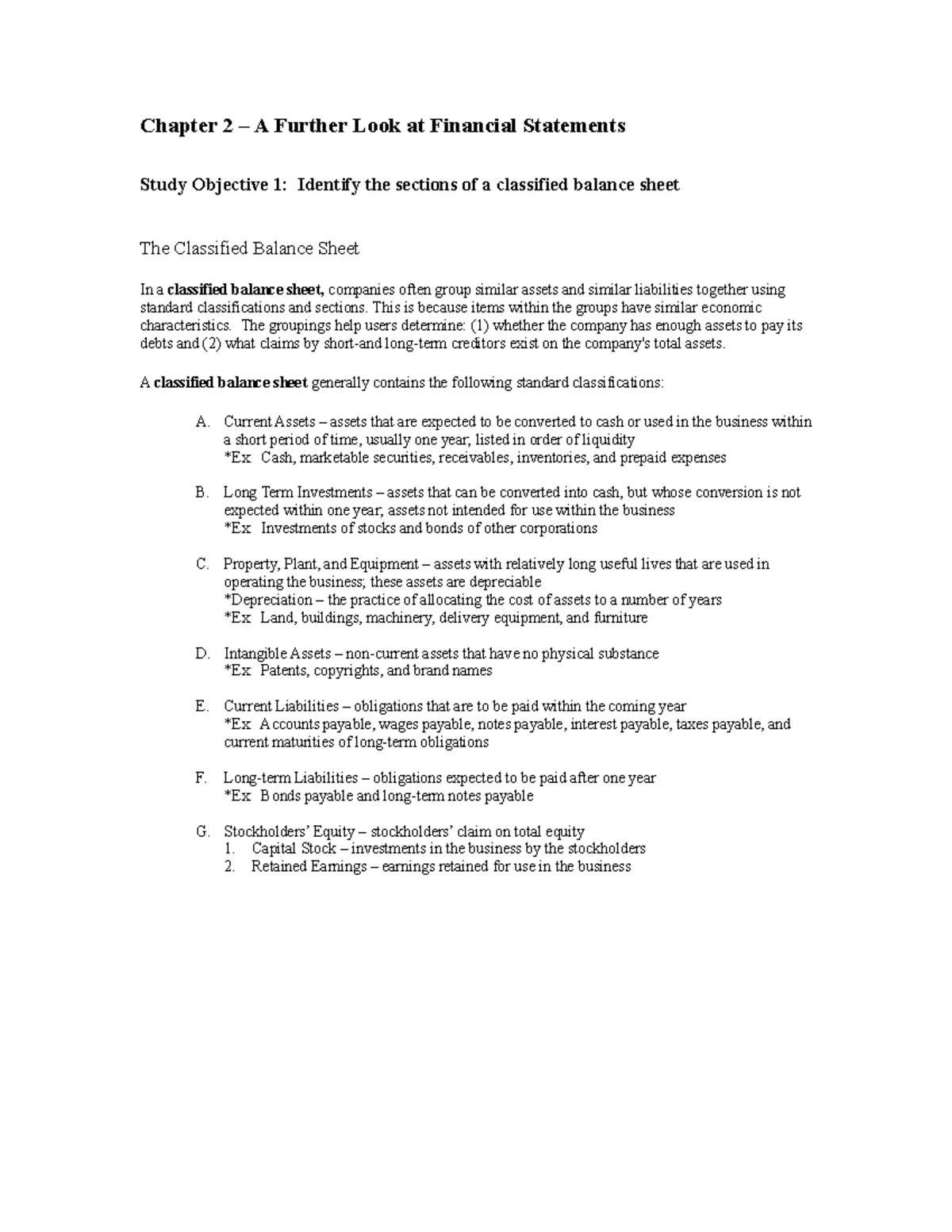 Ch02 - Chapter 2 – A Further Look at Financial Statements Study ...