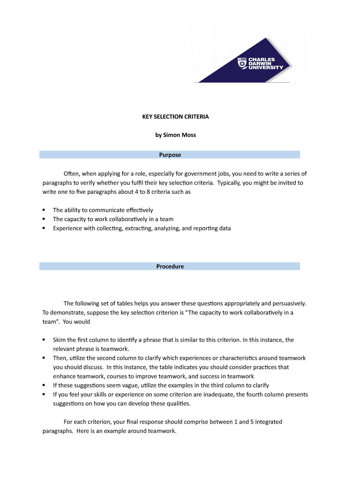 Key Selection Criteria Of Nursing KEY SELECTION CRITERIA By Simon 