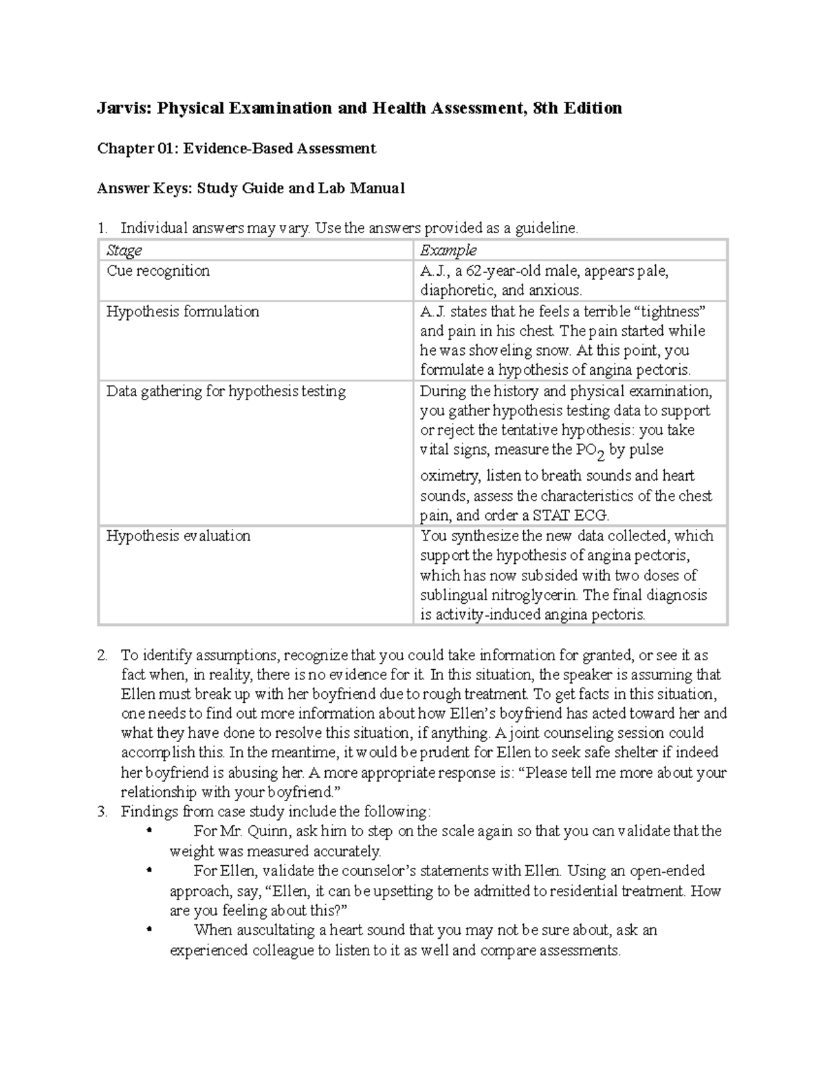 Jarvis Chapter 1 Study Guide Keys Jarvis Physical Examination and