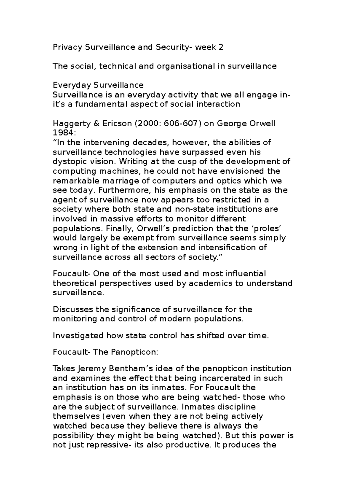 Privacy Surveillance and Security week 2 - Writing at the cusp of the