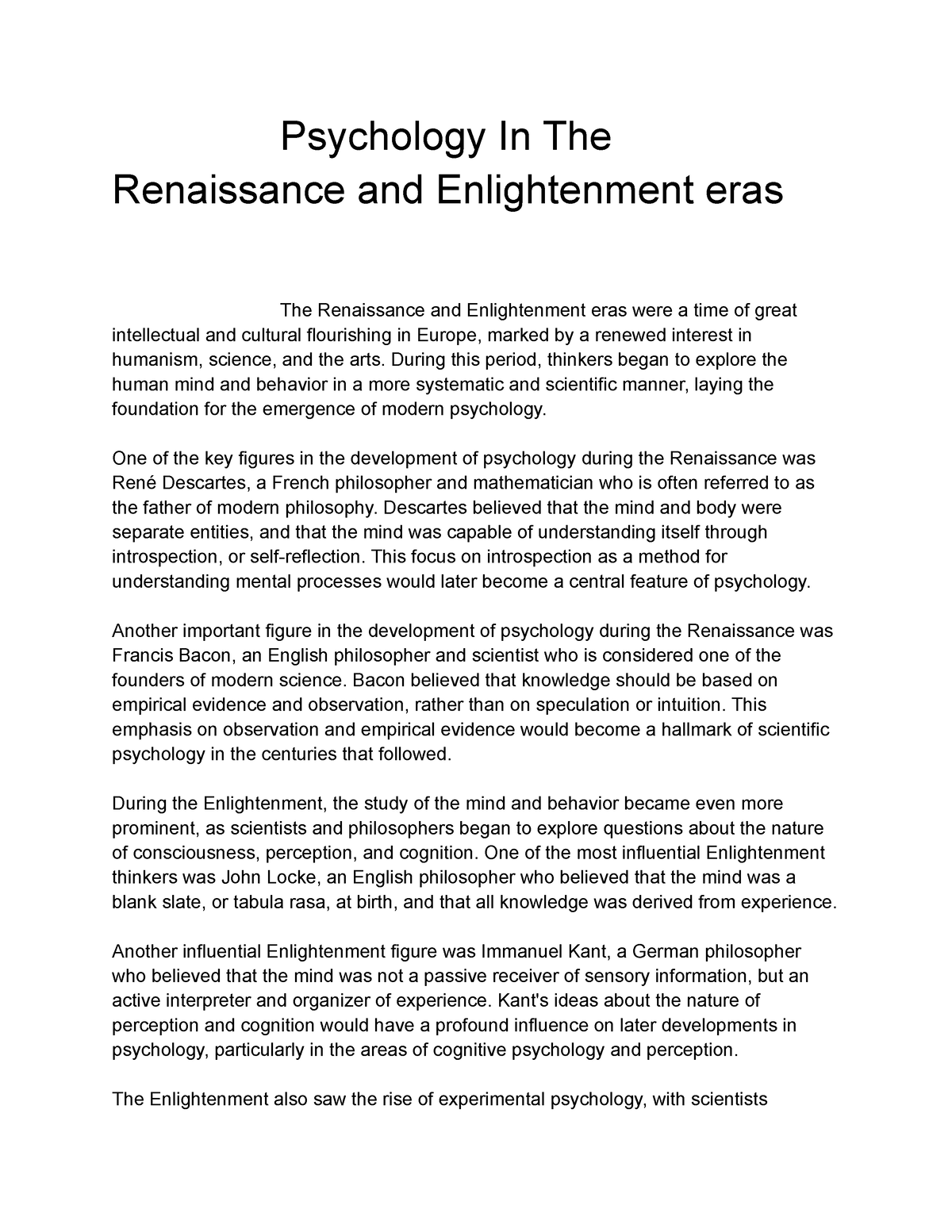 renaissance to enlightenment essay