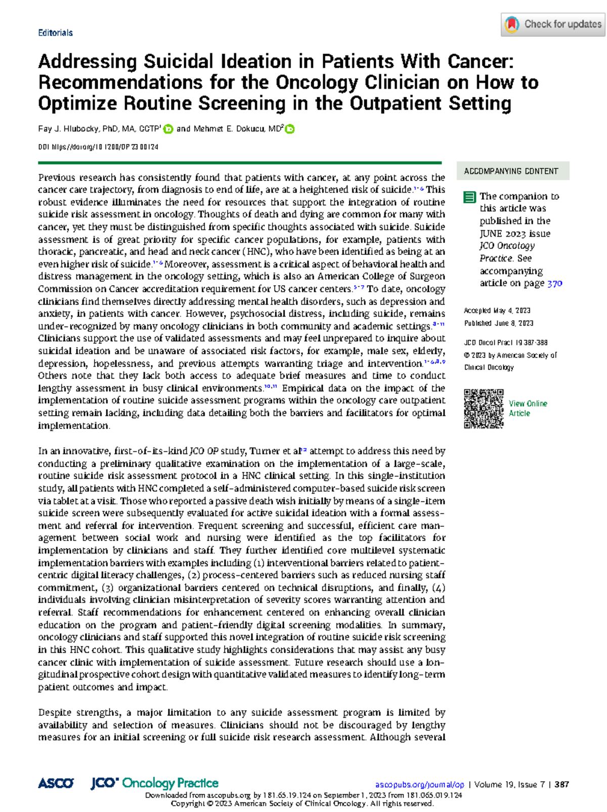 Adressing suicidal ideation in patients with cancer - Editorials ...