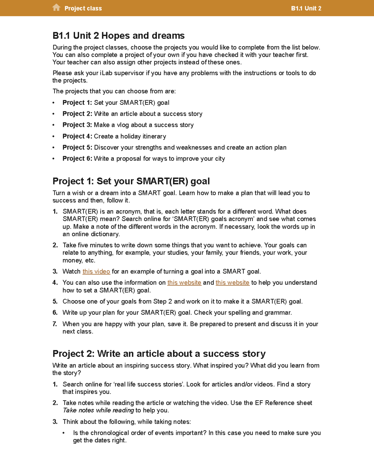 B1 1 Unit2 - done - Project class B1 Unit 2 B1 Unit 2 Hopes and dreams ...