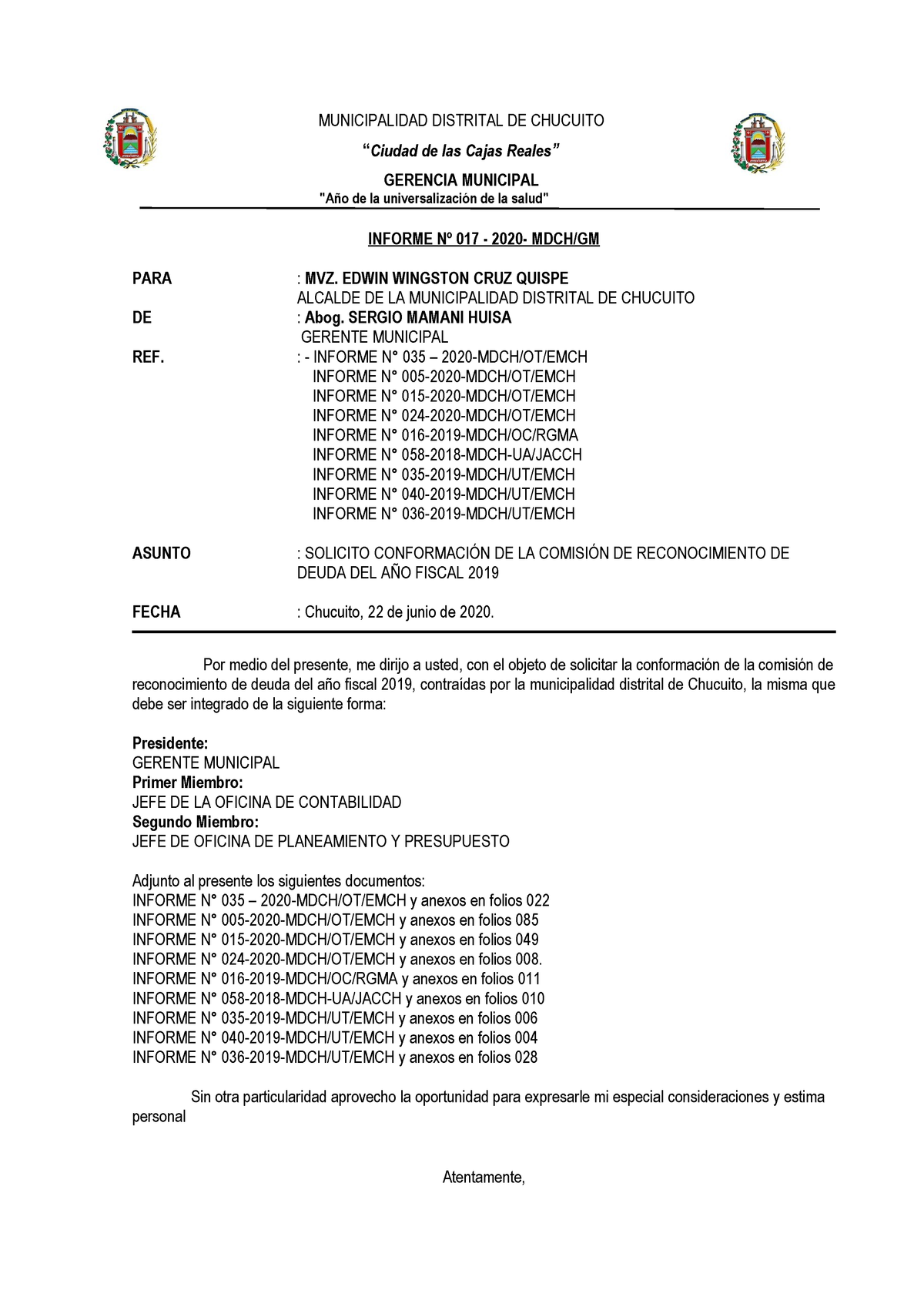 Informe Act Diciembre 19 Municipalidad Distrital De Chucuito Ciudad De Las Cajas Reales Gerencia Municipal De La Universalizaci De La Salud Informe 017 Studocu