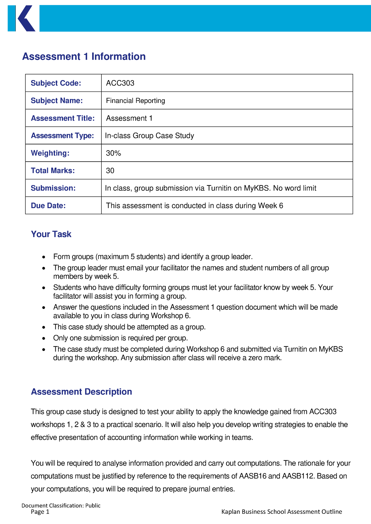 ACC303 T3 2022 A1 Case Study Information - Page 1 Kaplan Business ...