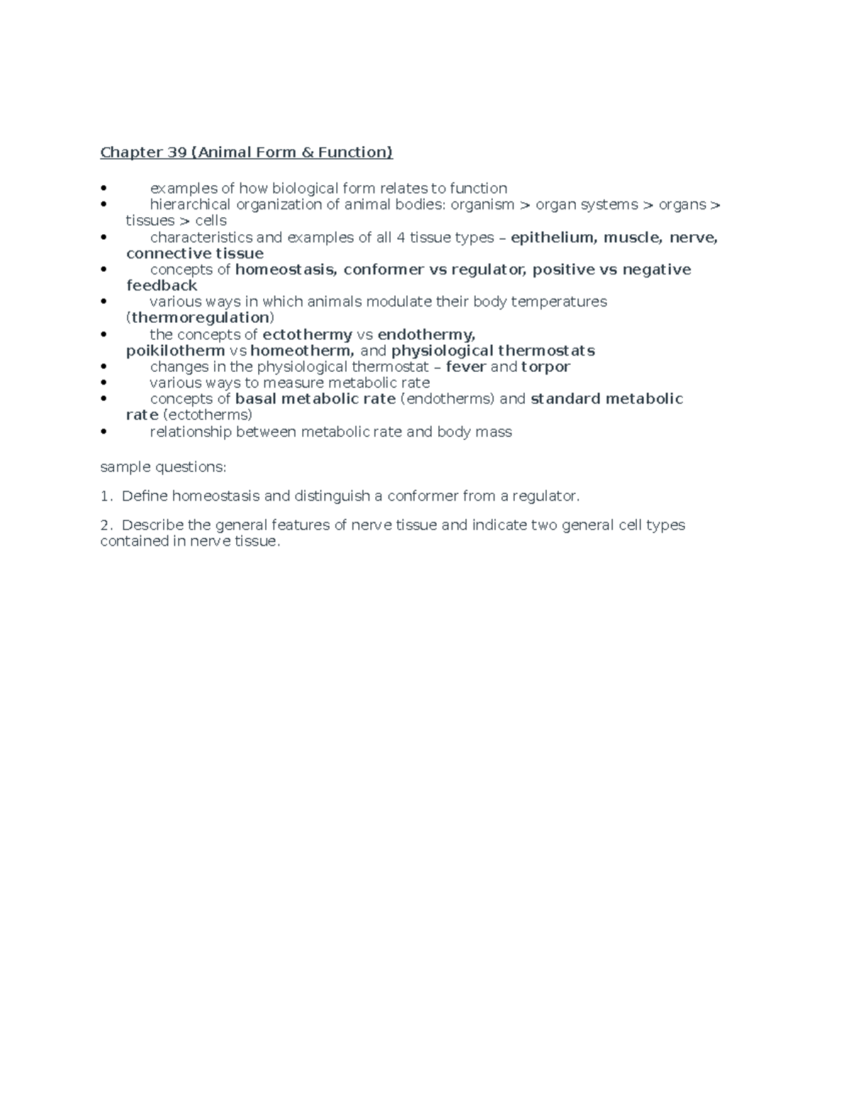 Marine bio study guide on animal forms and functions - Chapter 39 ...