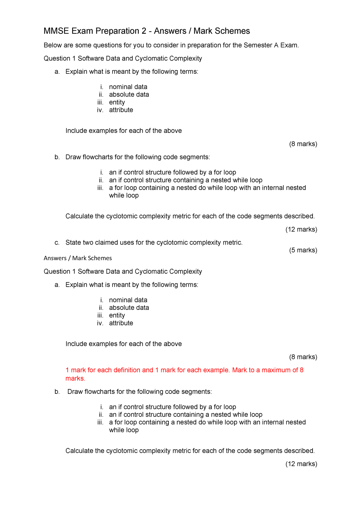 Exam 2017, Questions And Answers - MMSE Exam Preparation 2 - Answers ...