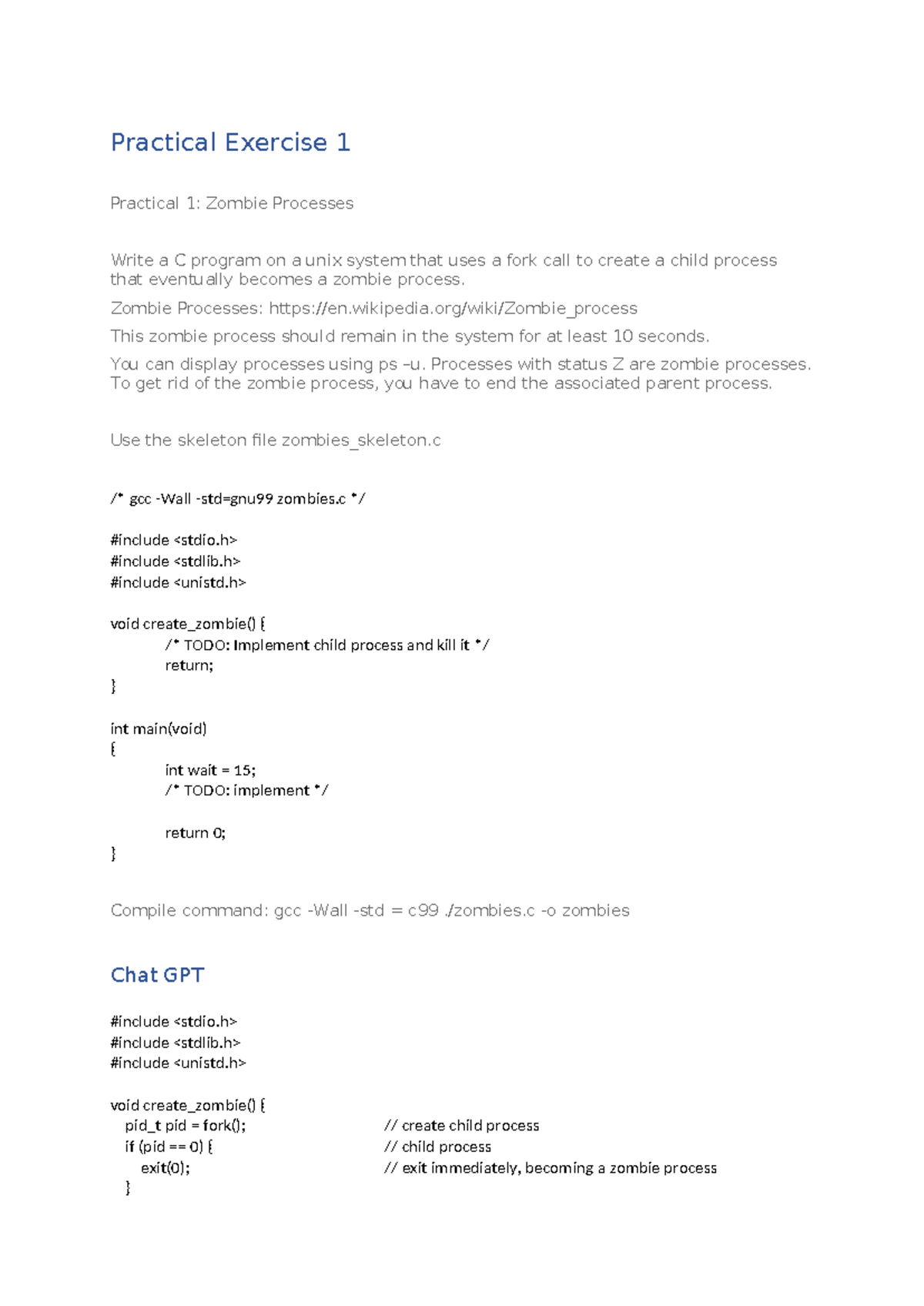 Practical Exercise 1 - Zombie Processes: en.wikipedia/wiki/Zombie ...