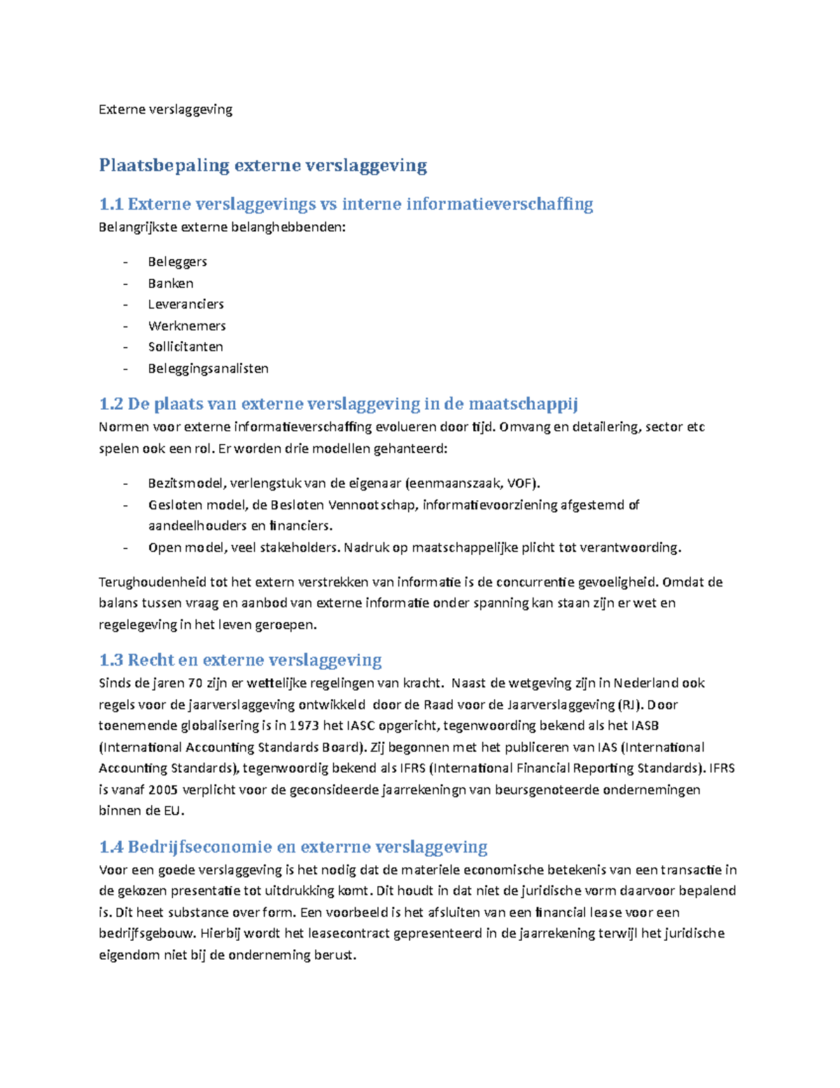 Samenvatting Externe Verslaggeving - Samenvatting Financial Accounting ...