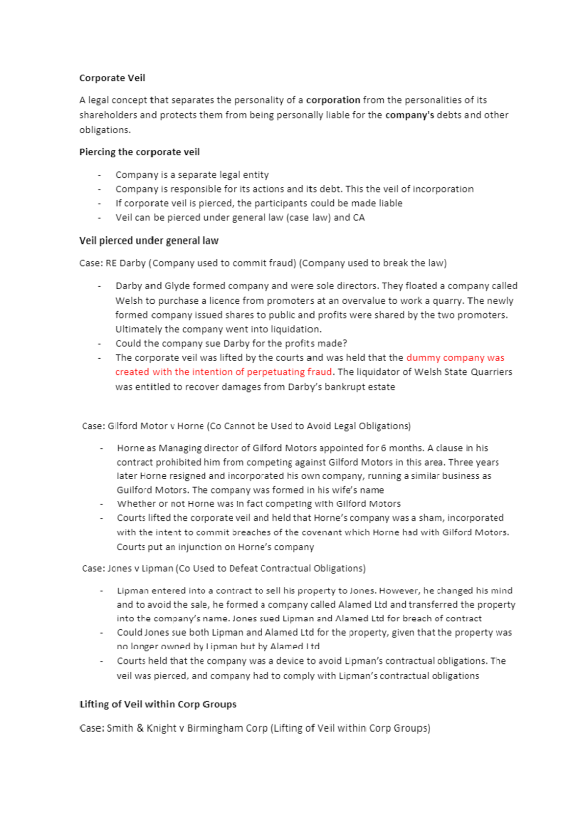 Topic 2 Notes - Company Law - Studocu