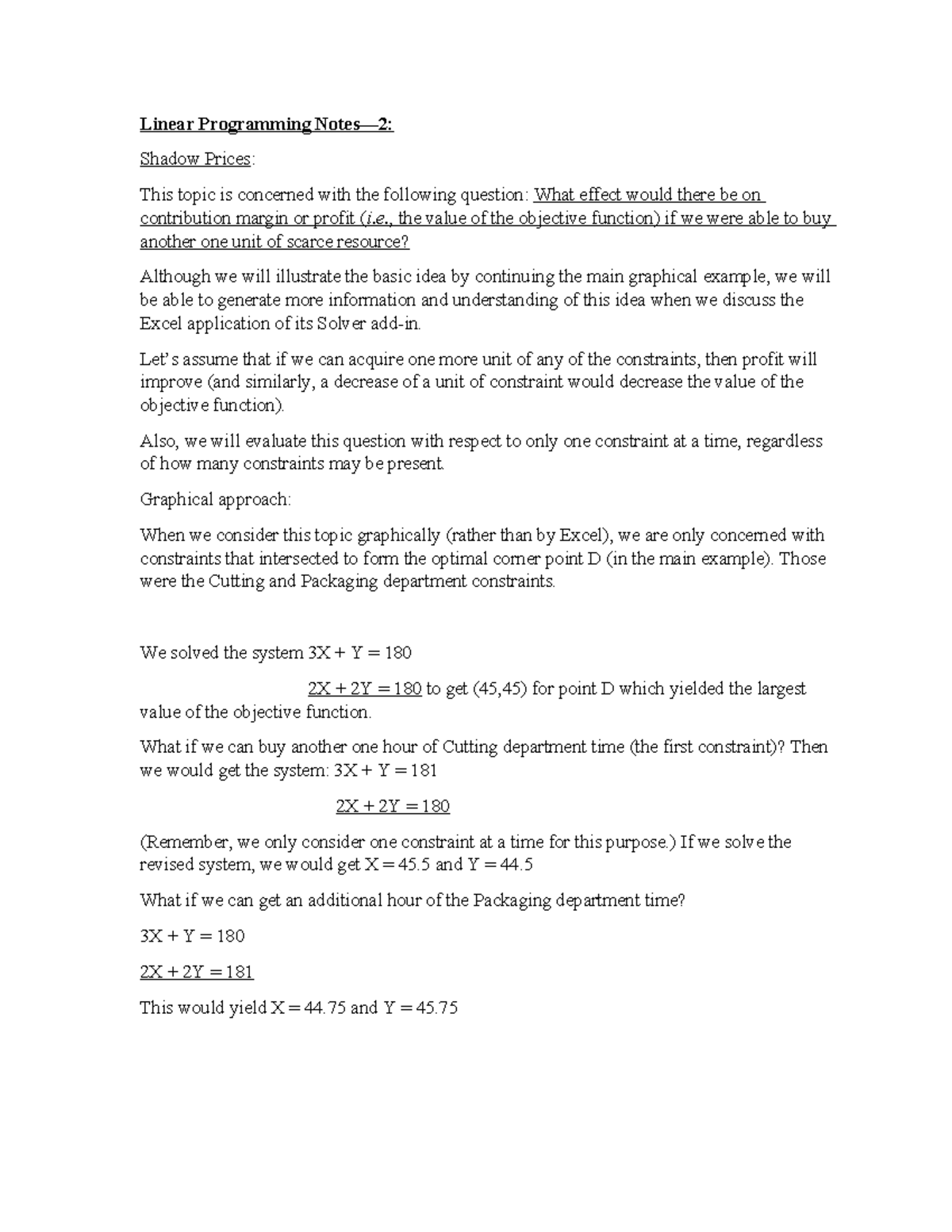 LP notes-2 - Linear Programming Notes—2: Shadow Prices: This topic is ...