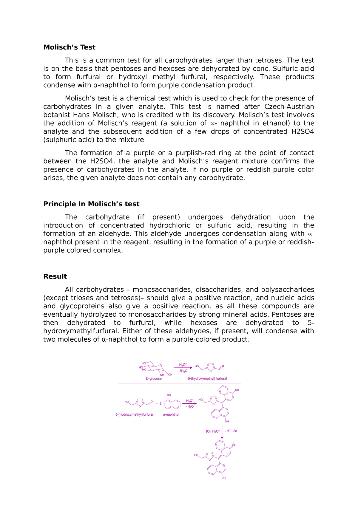 Molisch Test Principles Molisch’s Test This Is A Common Test For All Carbohydrates Larger