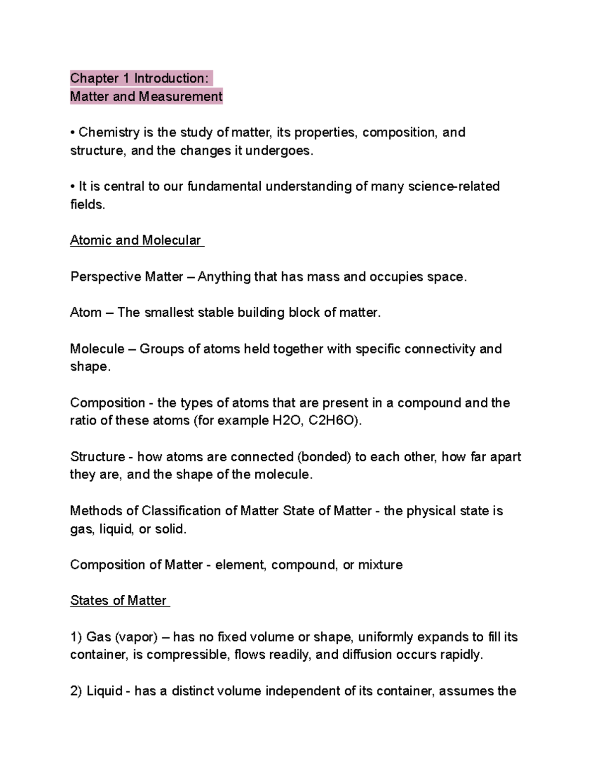 Chapter 1 Introduction Matter And Measurement - Chapter 1 Introduction ...