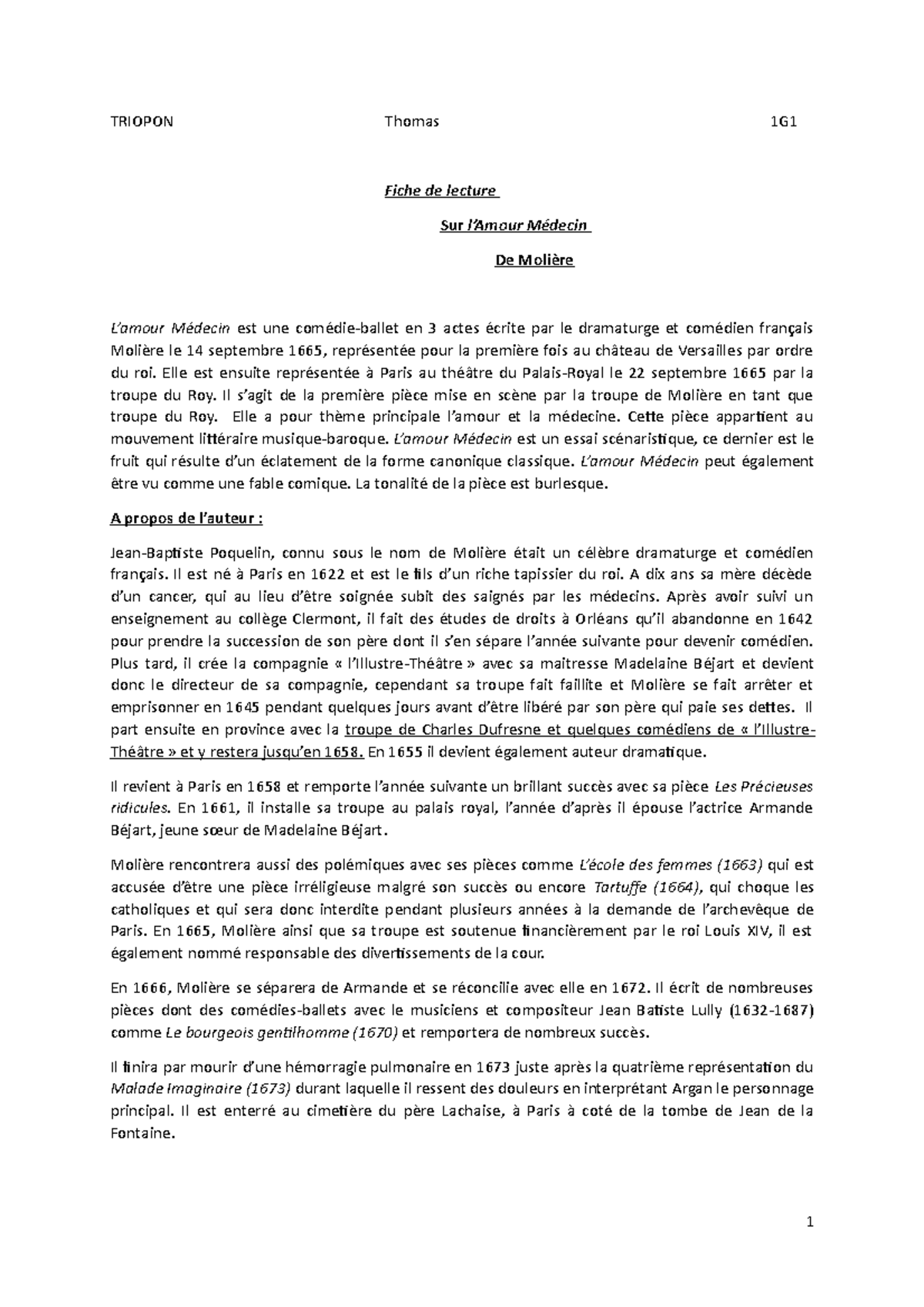 introduction dissertation l'amour medecin