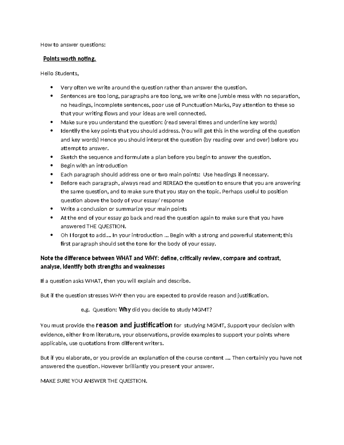 How to answer essay question - How to answer questions: Points worth ...